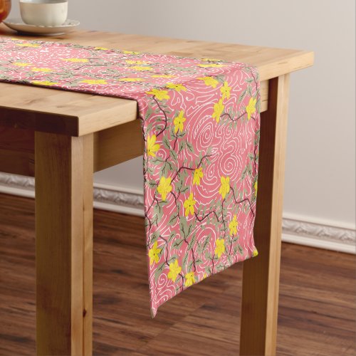 Yellow Jasmine Flower on Coral Pink Short Table Runner