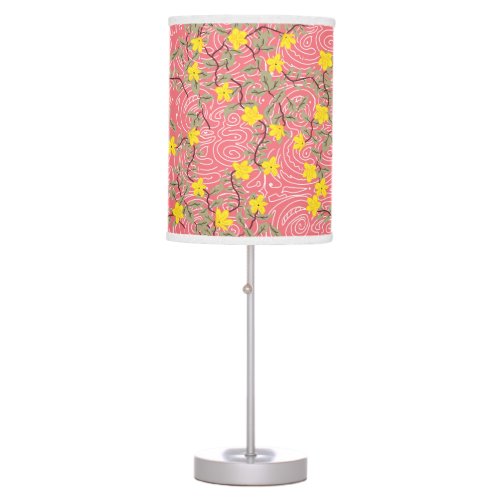 Yellow Jasmine Flower on Coral Pink Table Lamp