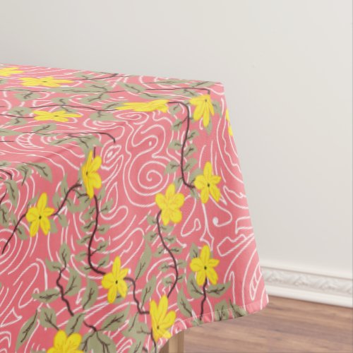 Yellow Jasmine Flower on Coral Pink Tablecloth