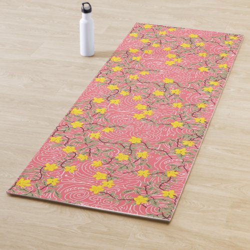 Yellow Jasmine Flower on Coral Pink Yoga Mat