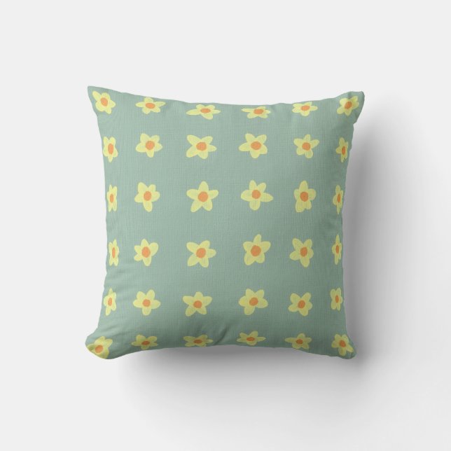 Yellow Jasmine Flower Pattern Light Green Pillow (Front)