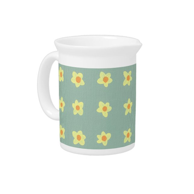Yellow Jasmine Flower Pattern Light Green Pitcher (Left)