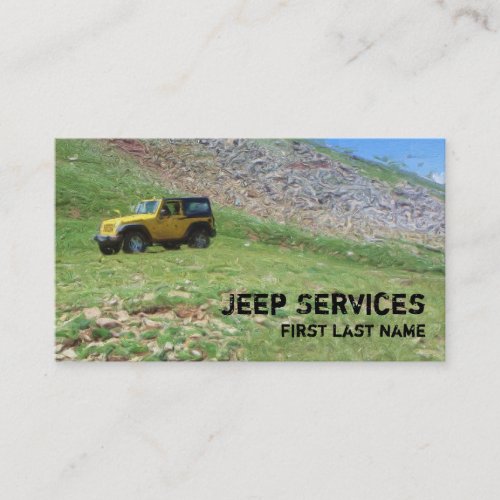 Yellow Jeep services spring scene business cards