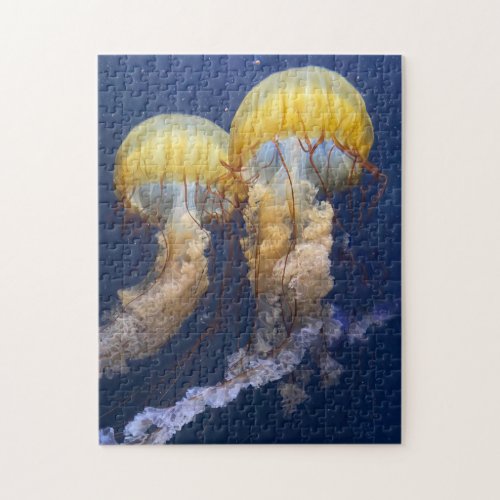 Yellow Jelly Fish in Deep Blue Waters Jigsaw Puzzle