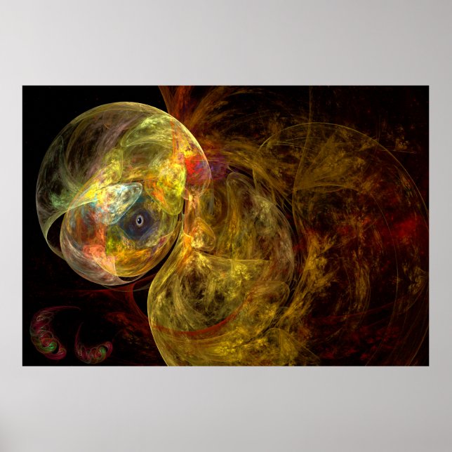Yellow Jellyfish on the Hunt Fractal Art Poster (Front)