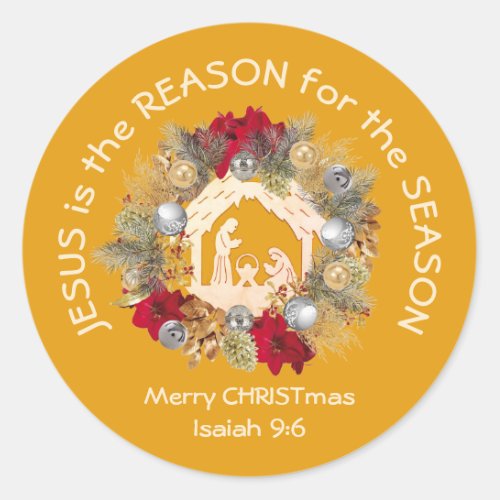 Yellow JESUS IS THE REASON Christmas Classic Round Sticker