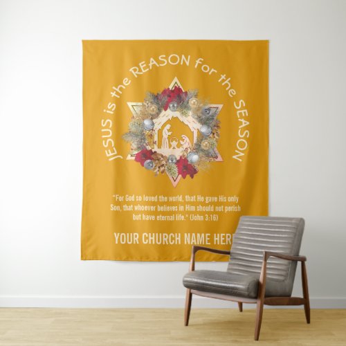 Yellow JESUS IS THE REASON Christmas Tapestry