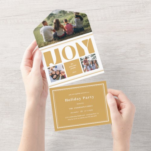 Yellow Joy Photo Collage Modern Christmas Holiday All In One Invitation