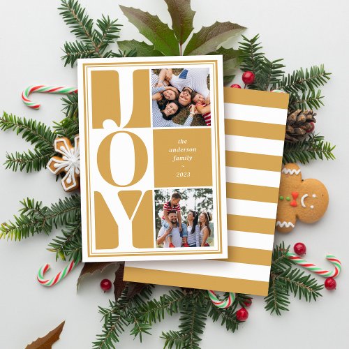 Yellow Joy Photo Collage Modern Christmas Holiday Card