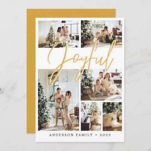 Yellow Joyful Christmas Calligraphy Family Photo Holiday Card