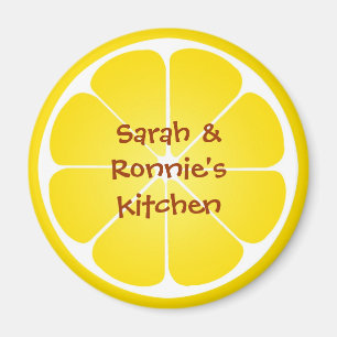 Yellow juicy lemon slice round magnet party favor