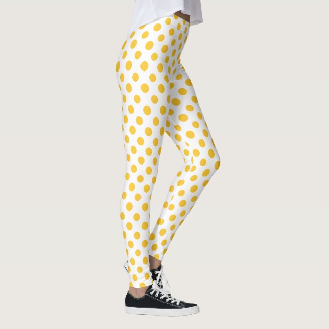 Yellow Jumbo Polka Dots on White to Customize Leggings (Right)