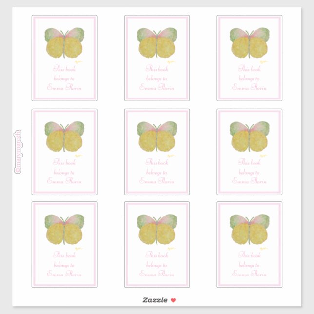 Yellow June Butterfly Bookplate Sticker (Sheet)