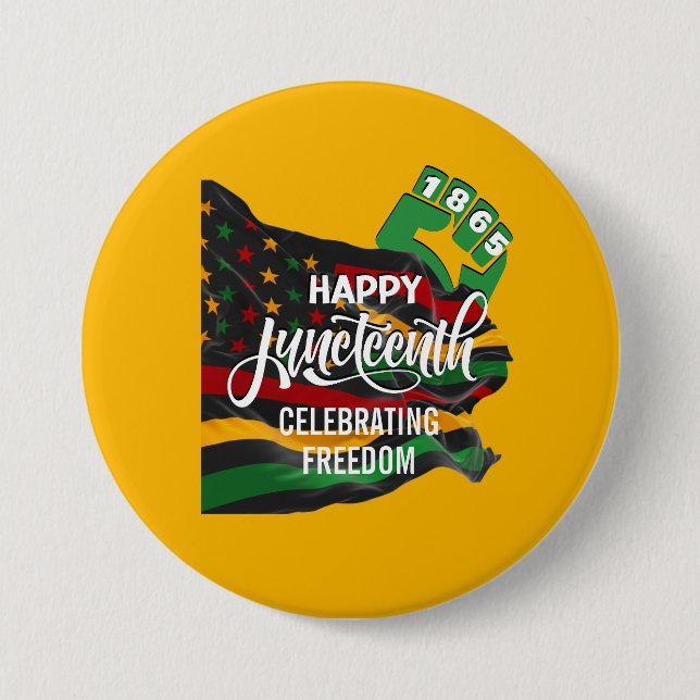 Yellow JUNETEENTH African American Flag Button (Front)
