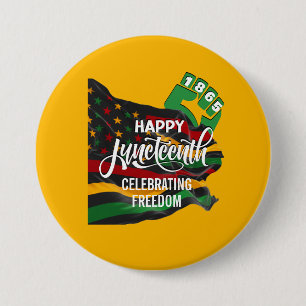 Yellow JUNETEENTH African American Flag Button