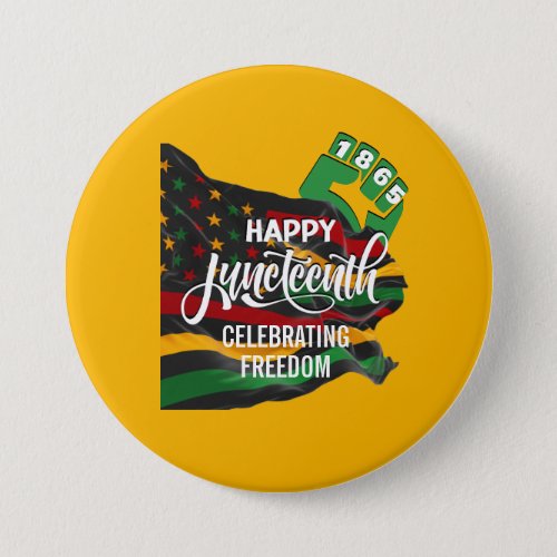 Yellow JUNETEENTH African American Flag Button