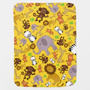 Yellow jungle safari animals swaddle blanket