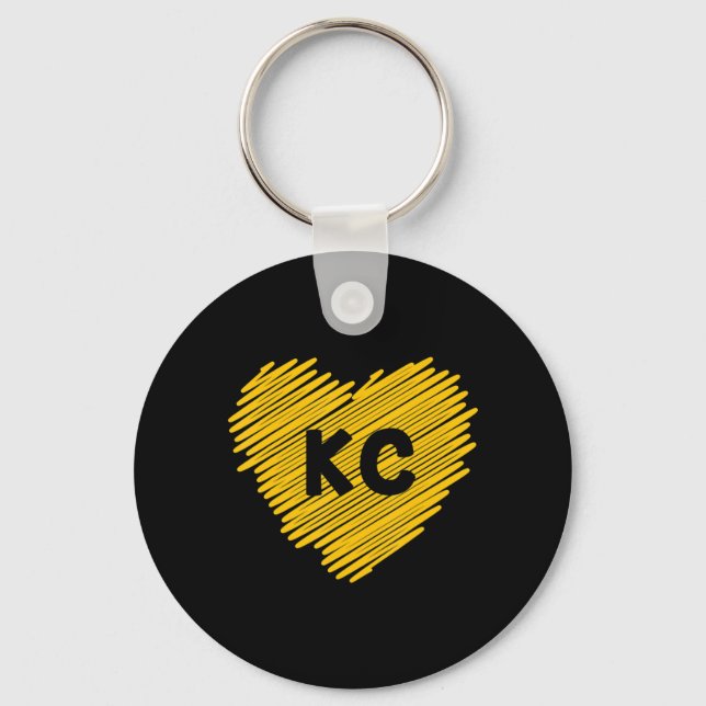 Yellow Kansas City Heart Lover Football KC Mens   Keychain (Front)