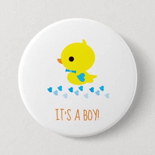 Yellow Kawaii Ducky Its a Boy Hearts Pinback Button