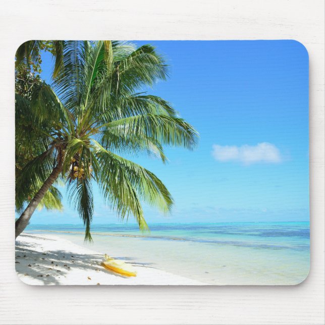 Yellow kayak on a white sand beach mousepad (Front)