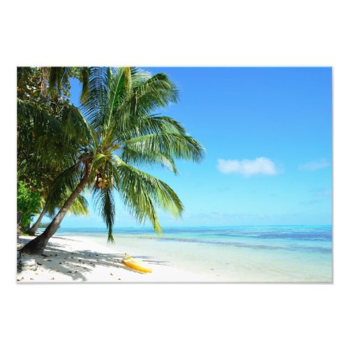 Yellow kayak on a white sand beach photo print