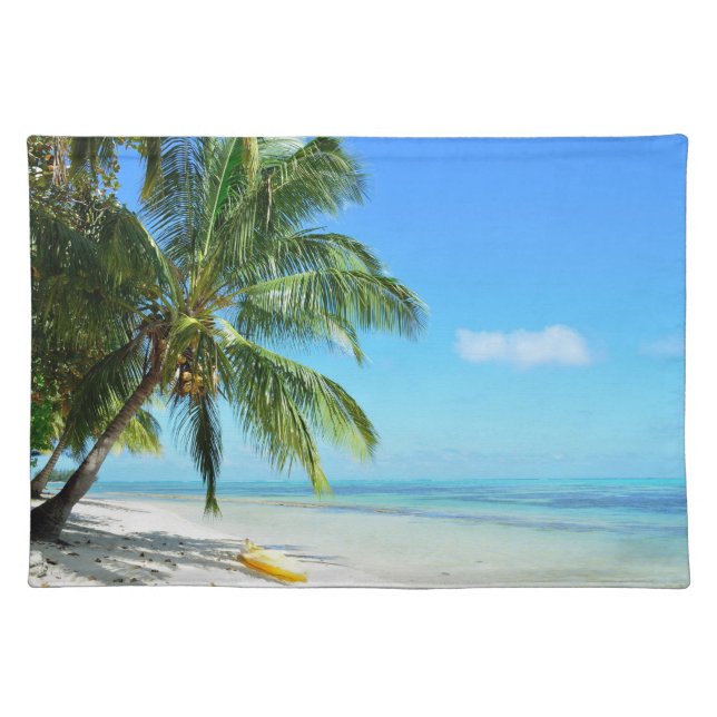 Yellow kayak on a white sand beach placemat (Front)