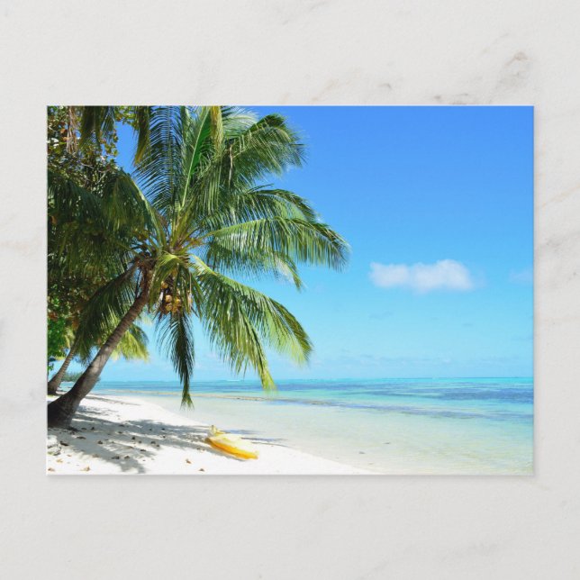 Yellow kayak on a white sand beach postcard (Front)