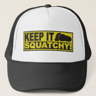 Yellow KEEP IT SQUATCHY! "embroidered-look" print Trucker Hat