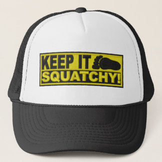 Yellow KEEP IT SQUATCHY! "embroidered-look" print Trucker Hat