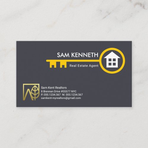 Yellow Key Minimalist Blue Real Estate Business Card