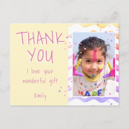 Yellow Kids Photo Girl Birthday Thank you Postcard