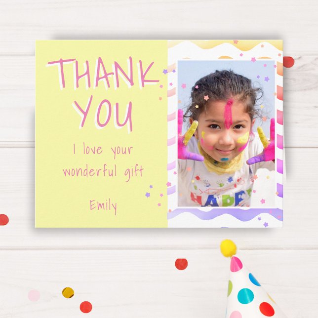 Yellow Kids Photo Girl Birthday Thank you Postcard (Creator Uploaded)
