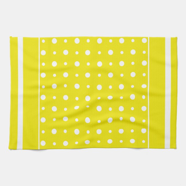 Yellow Kitchen or Tea Towel with White Polka Dots (Horizontal)