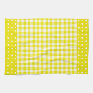 Yellow Kitchen Towel, Polka Dots and Check Gingham Towel