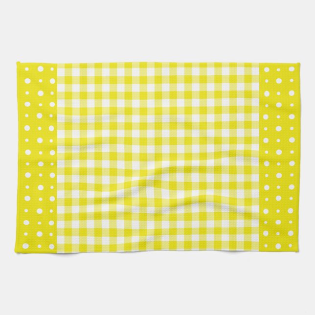 Yellow Kitchen Towel, Polka Dots and Check Gingham Towel (Horizontal)