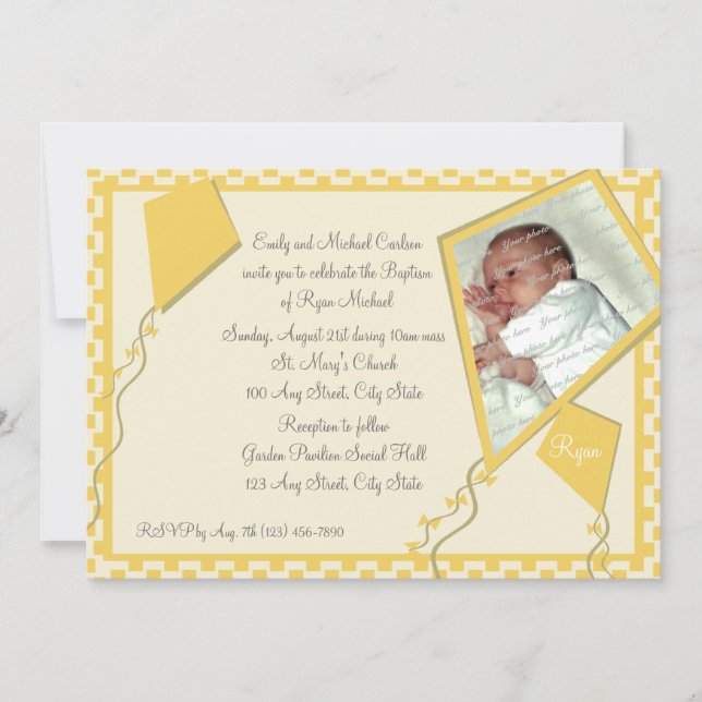 Yellow Kites Photo/ Baptism Invitation (Front)
