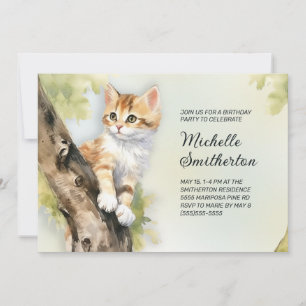 Yellow Kitten Tree Girl's Women's Birthday Invitation