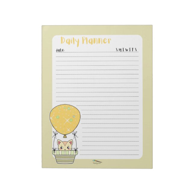 Yellow Kitty Daily Planner Notepad (Rotated)