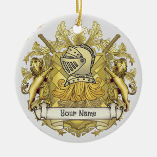 Yellow Knight Family Crest Surname Ceramic Ornament