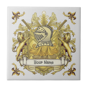 Yellow Knight Family Crest  Surname Ceramic Tile