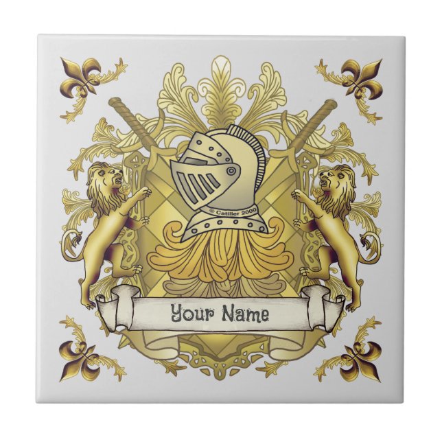 Yellow Knight Family Crest  Surname Ceramic Tile (Front)