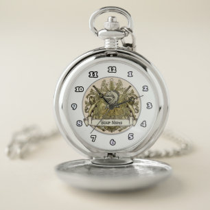 Yellow Knight Family Crest Surname Pocket Watch