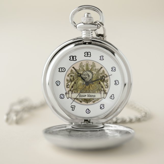 Yellow Knight Family Crest  Surname Pocket Watch (Inside)