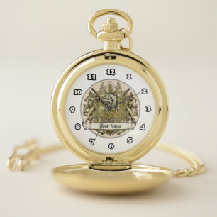 Yellow Knight Family Crest Surname Pocket Watch