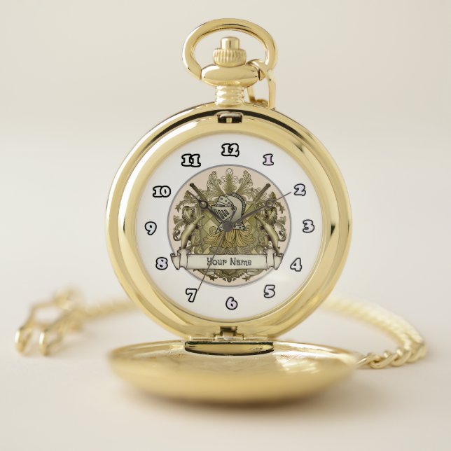 Yellow Knight Family Crest  Surname  Pocket Watch (Inside)