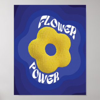 Yellow Knit Flower Power Art Poster, blue gradient Poster