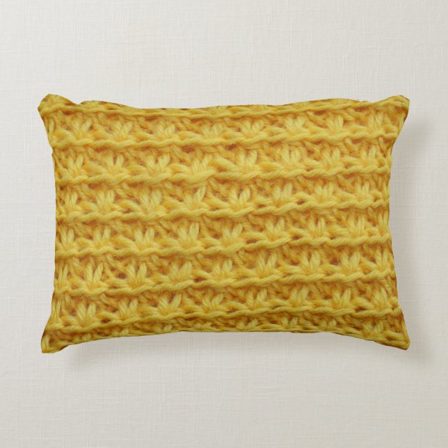 Yellow knitted fabric: striped texture. accent pillow (Front)