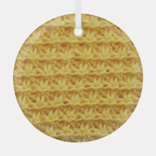 Yellow knitted fabric: striped texture. glass ornament (Front)