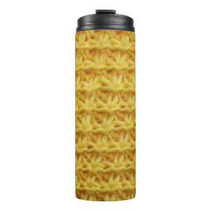 Yellow knitted fabric: striped texture. thermal tumbler