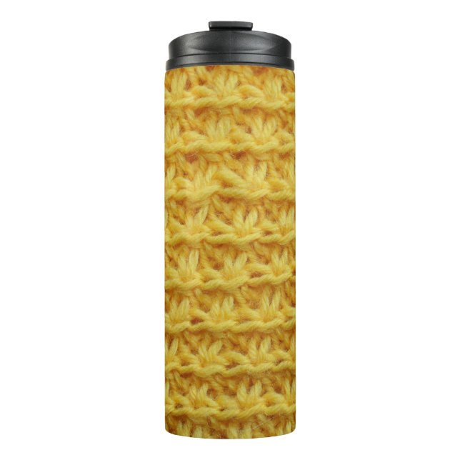 Yellow knitted fabric: striped texture. thermal tumbler (Front)
